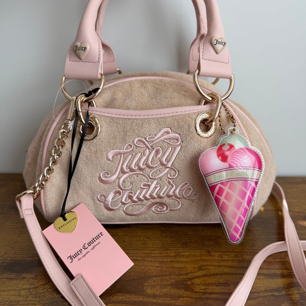 New Juicy Couture Sugar Rush Satchel Beige Pink Crossbody Handbag Ice Cream